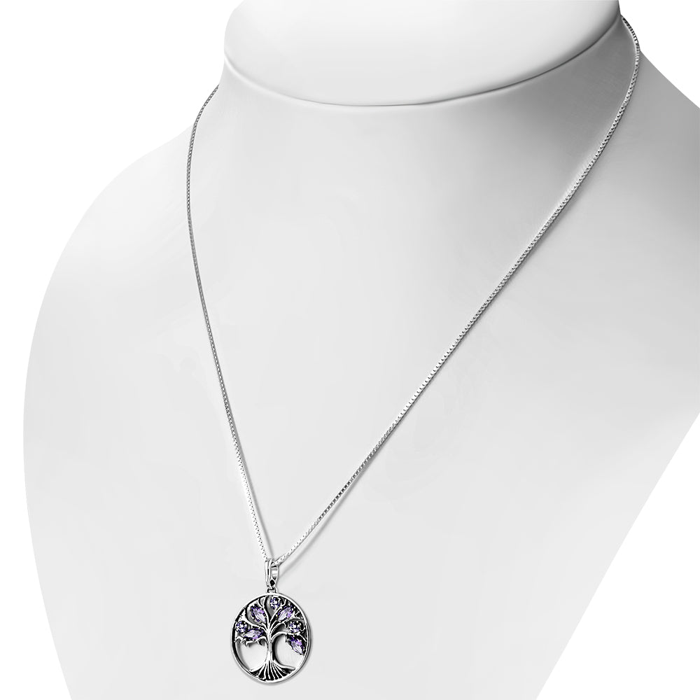Tree of Life Amethyst Stone Silver Pendant
