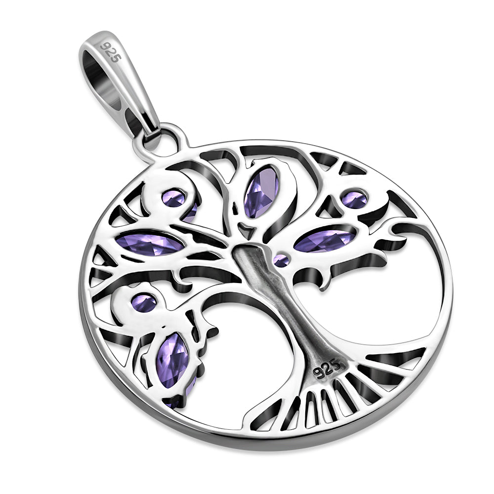 Tree of Life Amethyst Stone Silver Pendant