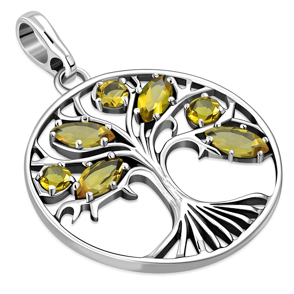 Citrine stone Tree of Life Sterling Silver Pendant