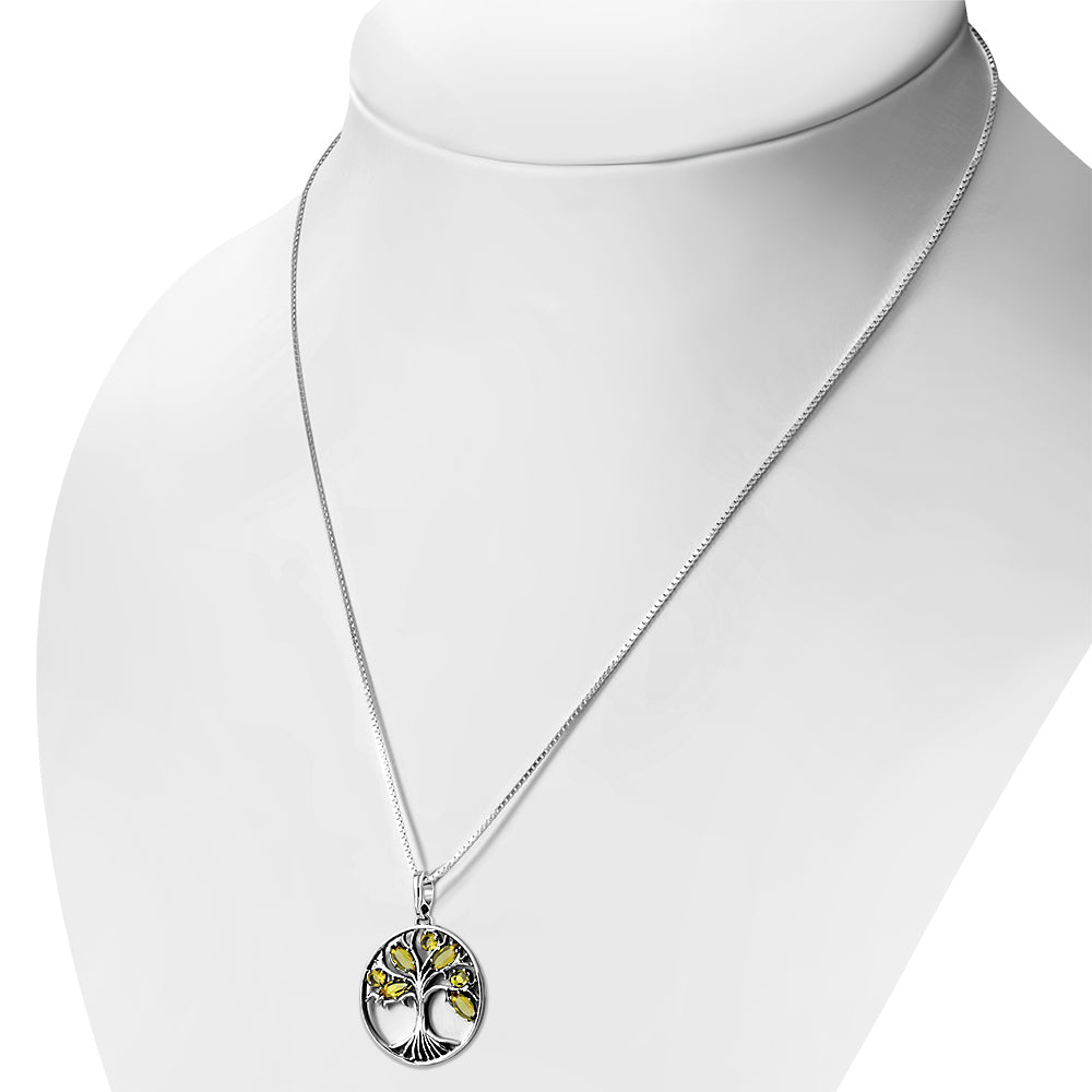 Citrine stone Tree of Life Sterling Silver Pendant