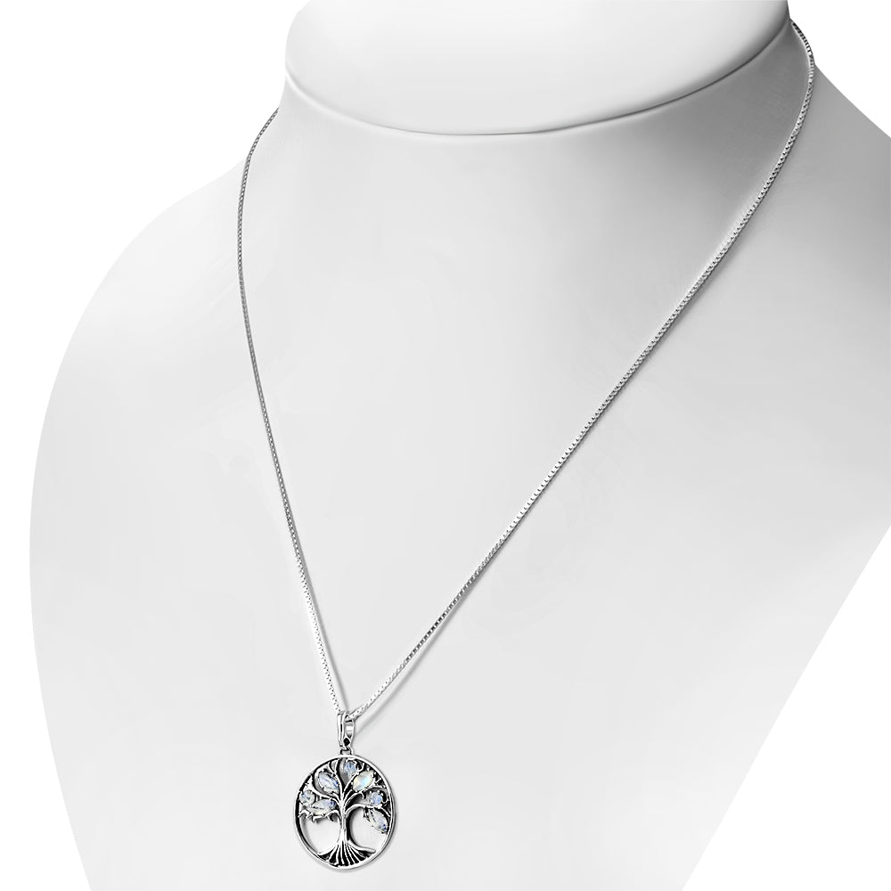 Rainbow Moonstone Tree of Life Sterling Silver Pendant