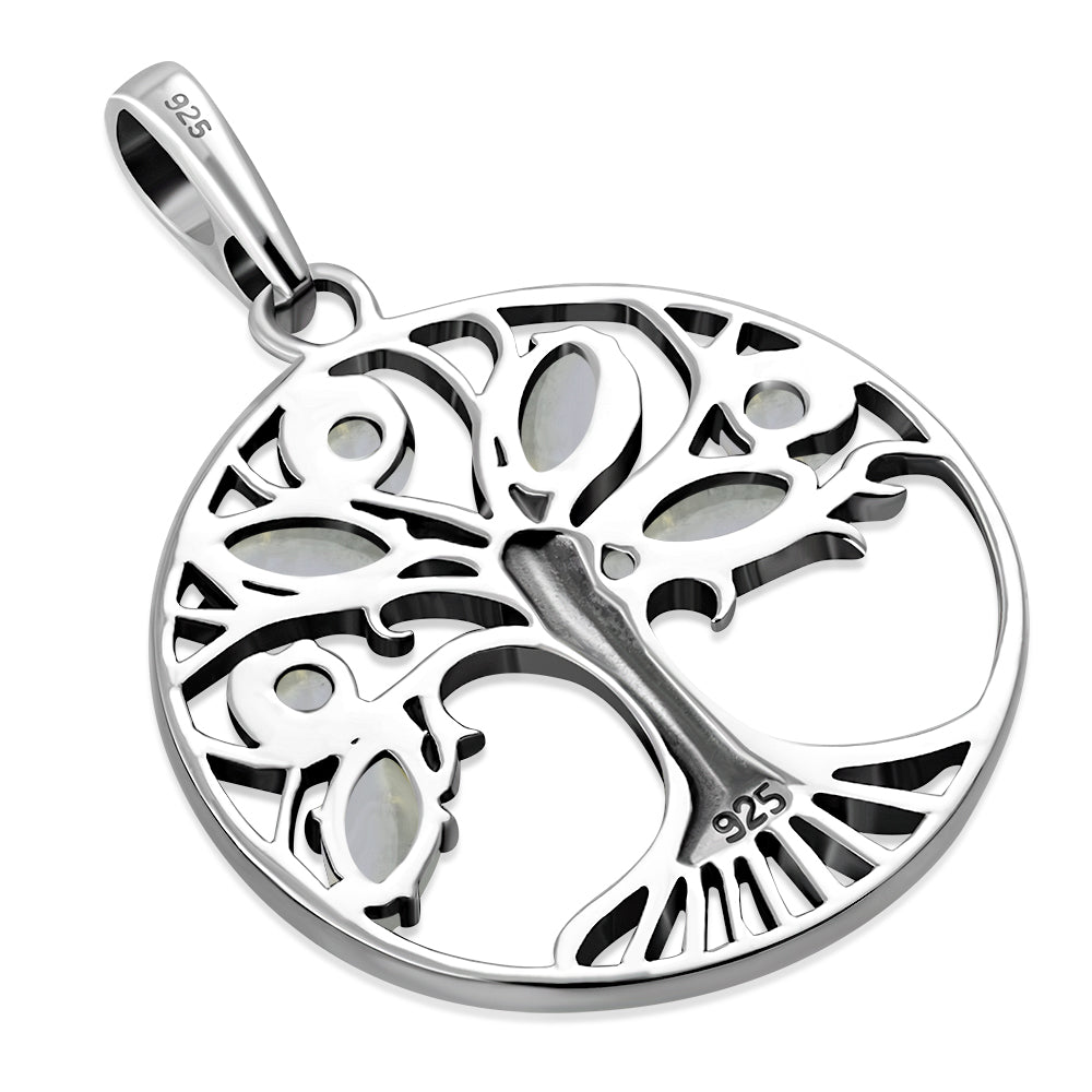 Rainbow Moonstone Tree of Life Sterling Silver Pendant