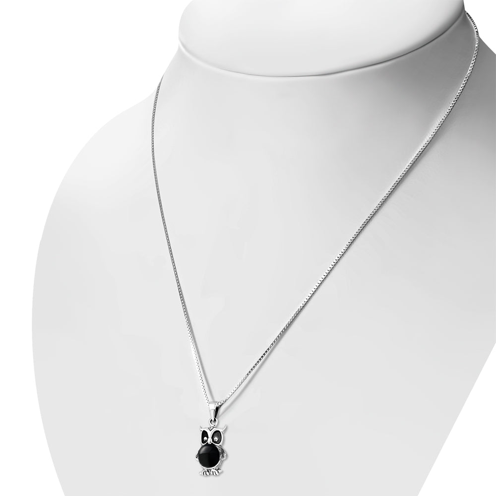 Black Onyx Owl Silver Pendant