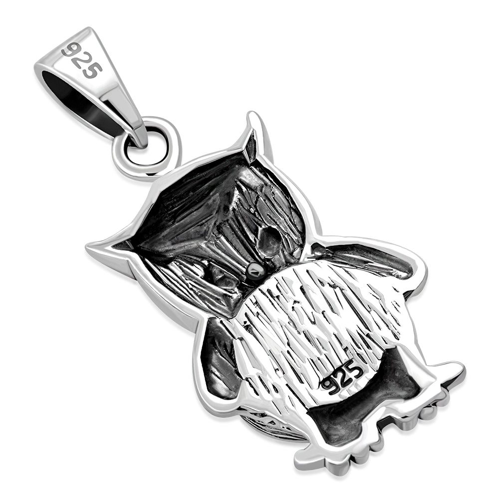 Abalone Shell Owl Silver Pendant