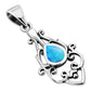 Synthetic Azure Opal Ethnic Sterling Silver Drop Pendant 