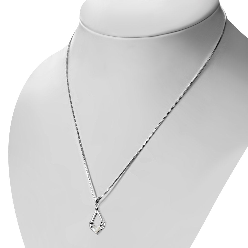 Mother of Pearl Irish Claddagh Silver Pendant
