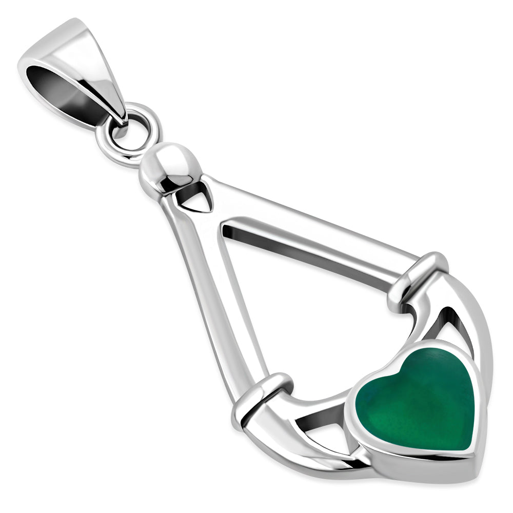 Green Agate Irish Claddagh Silver Pendant