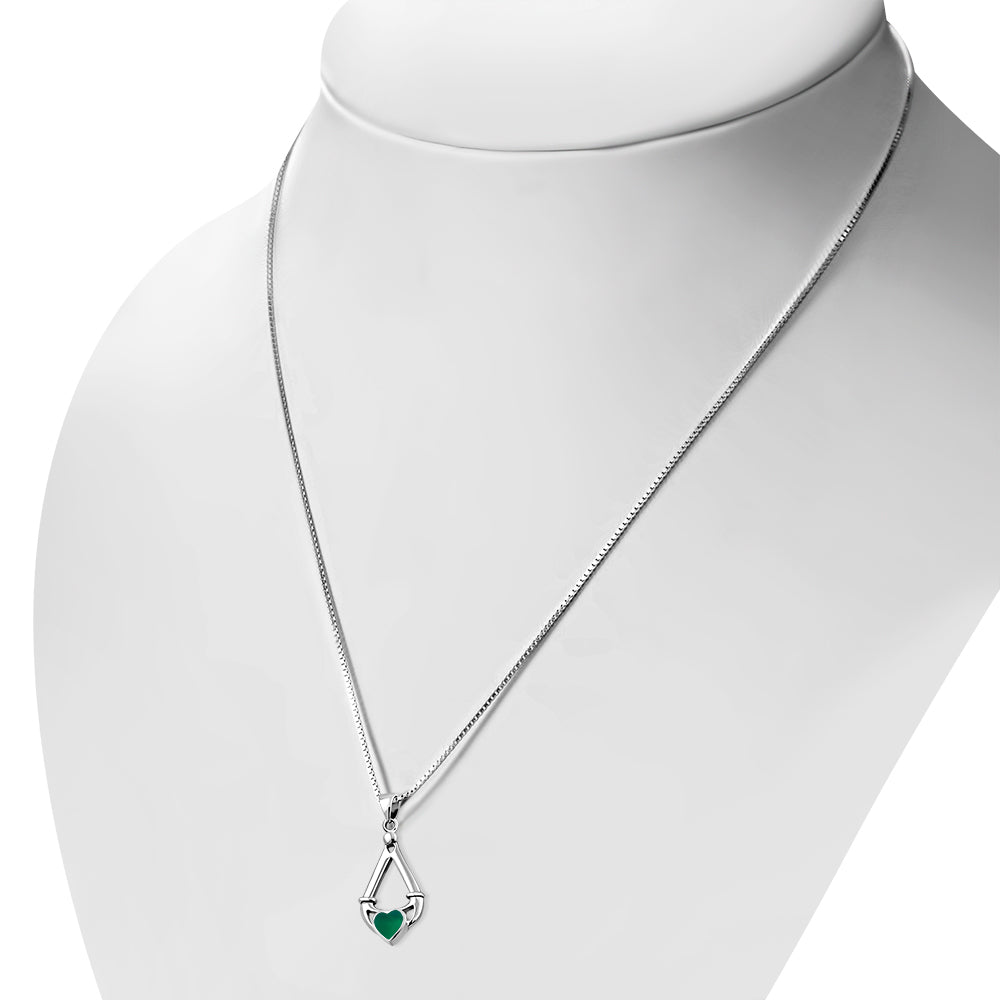 Green Agate Irish Claddagh Silver Pendant
