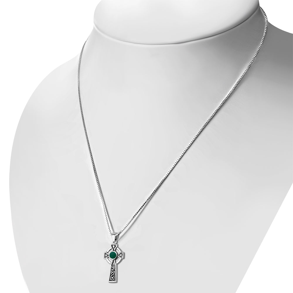 Green Agate Celtic Infinity Knot Cross Silver Pendant