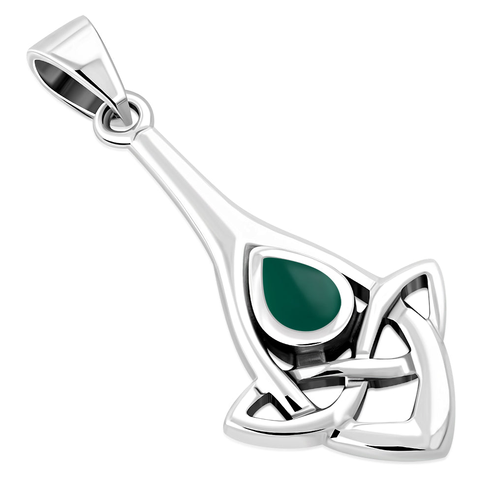 Green Agate Drop Celtic Knot Silver Pendant
