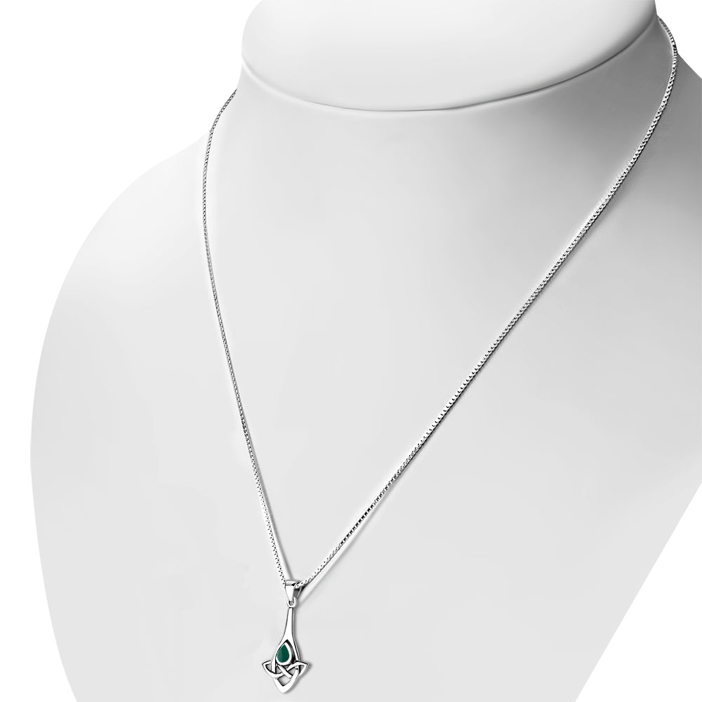 Green Agate Drop Celtic Knot Silver Pendant