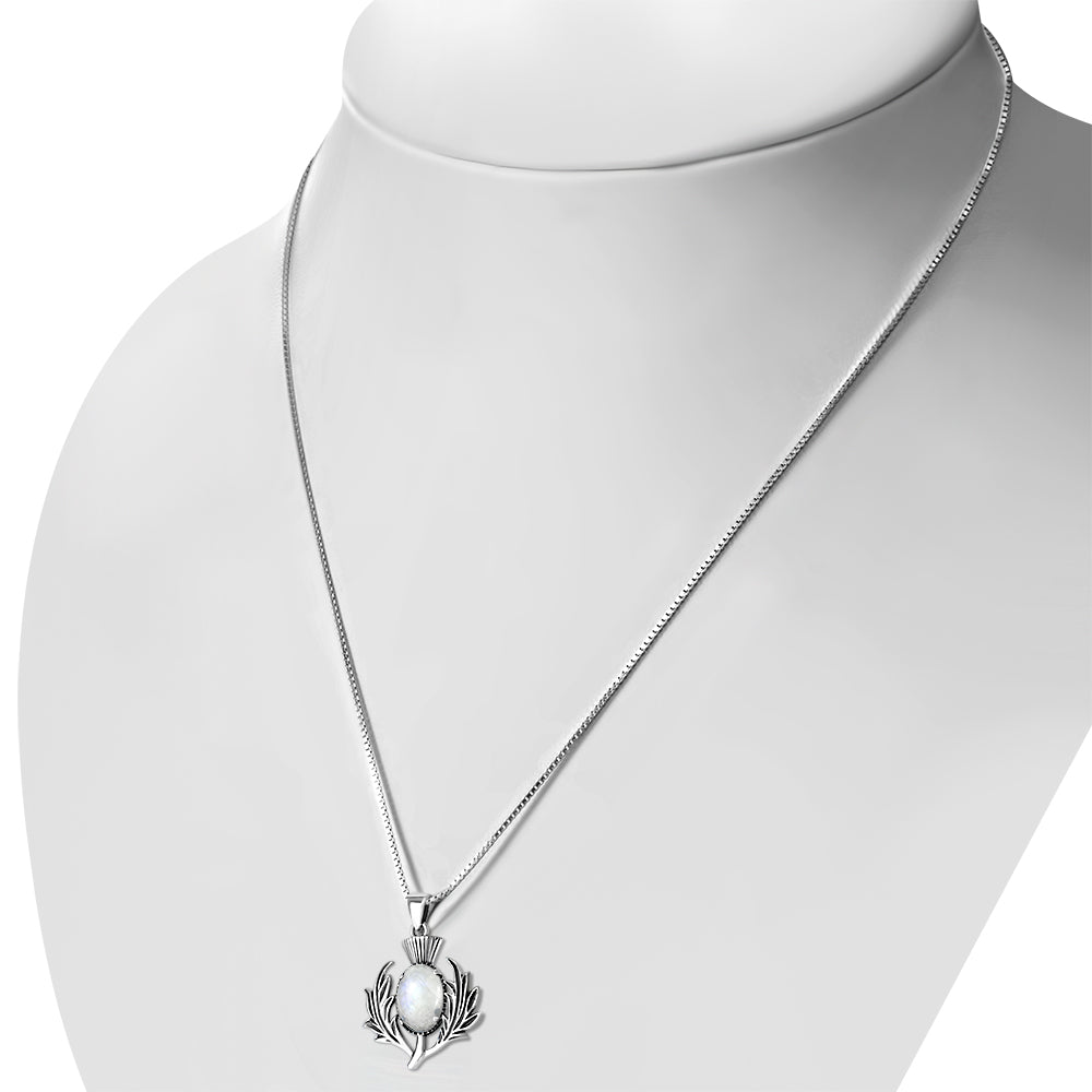 Rainbow Moonstone Thistle Silver Pendant