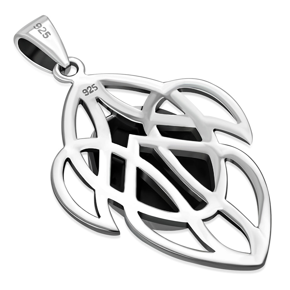 Medium Celtic Knot Black Onyx Silver Pendant