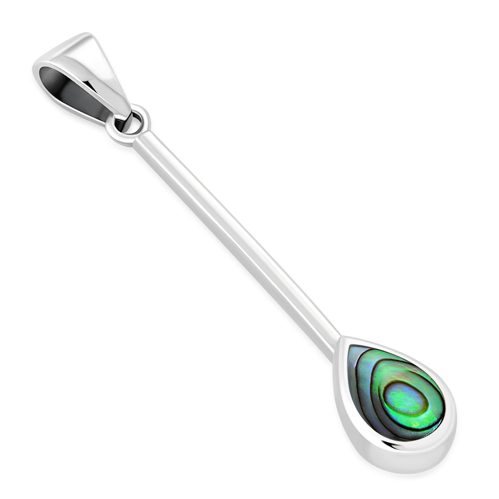 Abalone Shell Long Drop Pear Shaped Sterling Silver Pendant