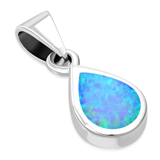 Synthetic Azure Opal Sterling Silver Drop Pendant 