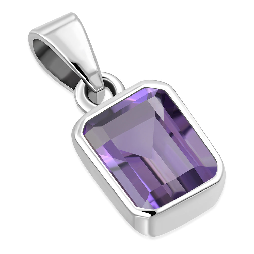Amethyst Stone Elegant Rectangle Sterling Silver Pendant