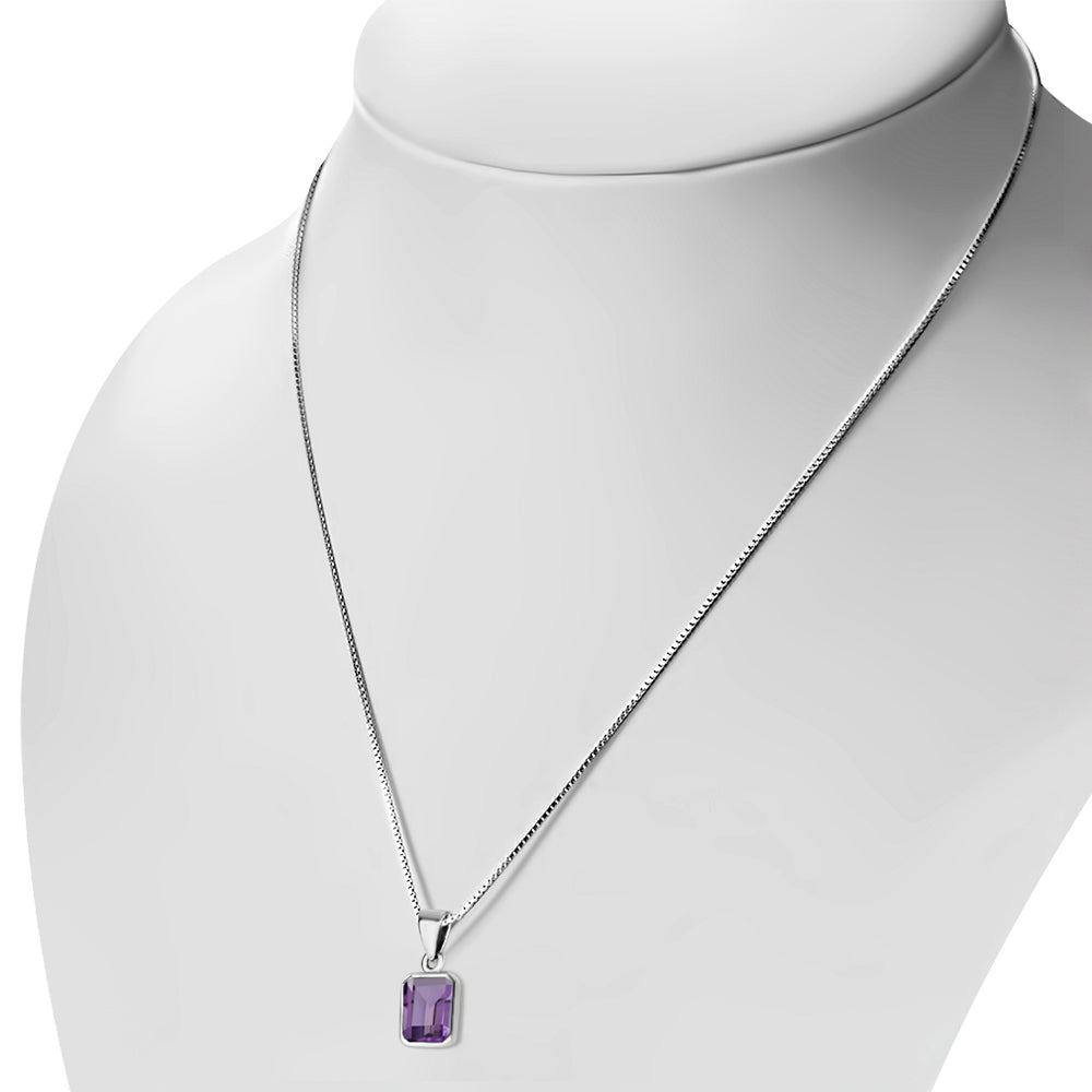Amethyst Stone Elegant Rectangle Sterling Silver Pendant