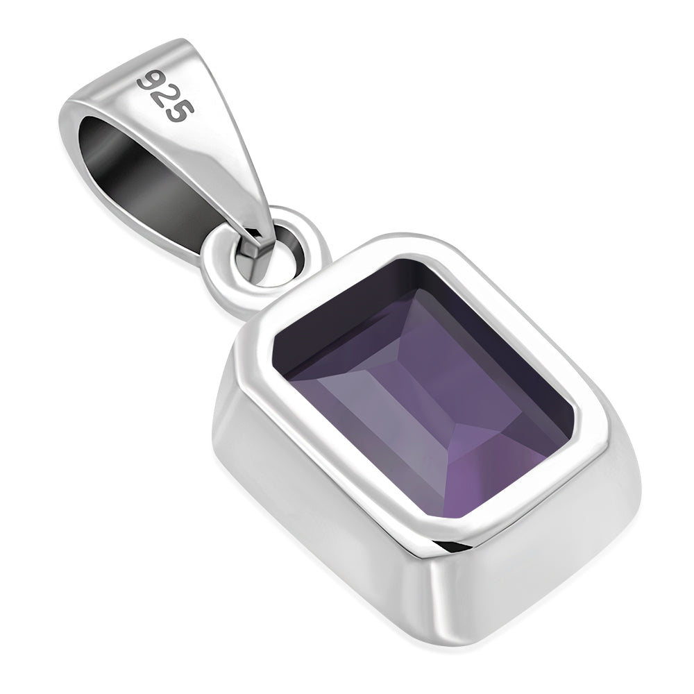 Amethyst Stone Elegant Rectangle Sterling Silver Pendant