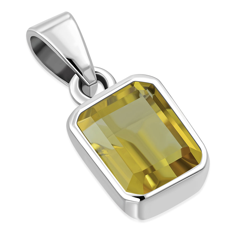 Citrine Stone Elegant Rectangle Sterling Silver Pendant