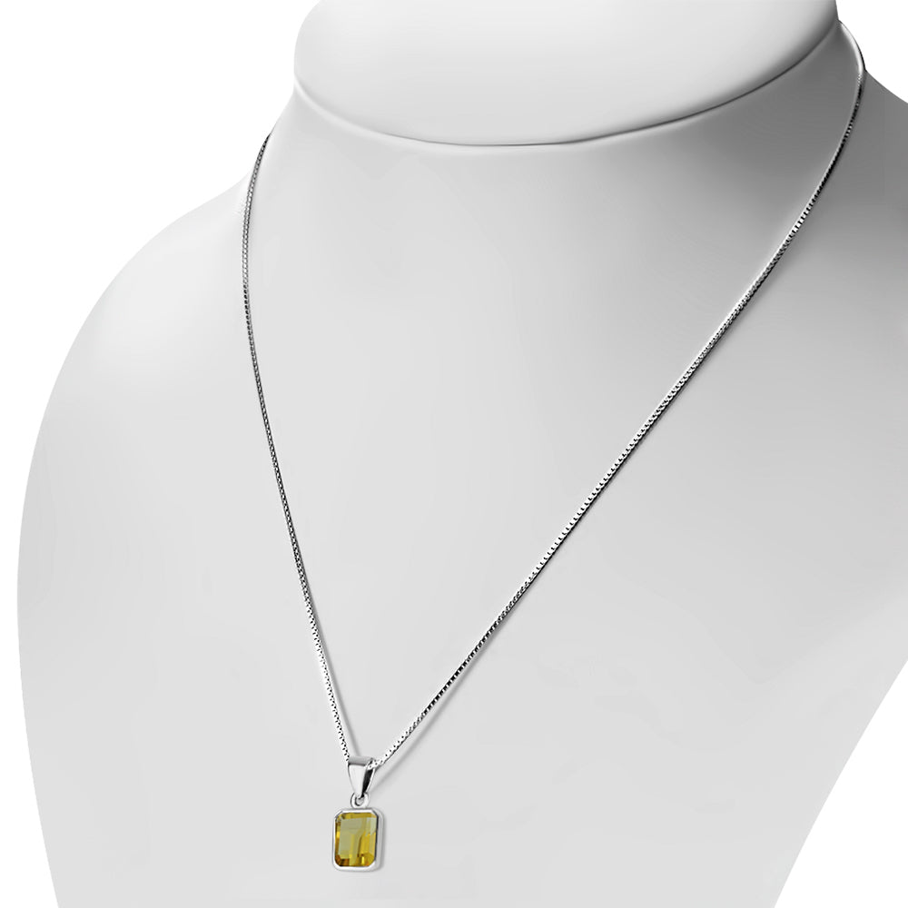 Citrine Stone Elegant Rectangle Sterling Silver Pendant