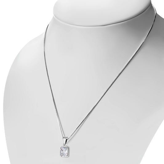 Clear CZ Elegant Rectangle Sterling Silver Pendant