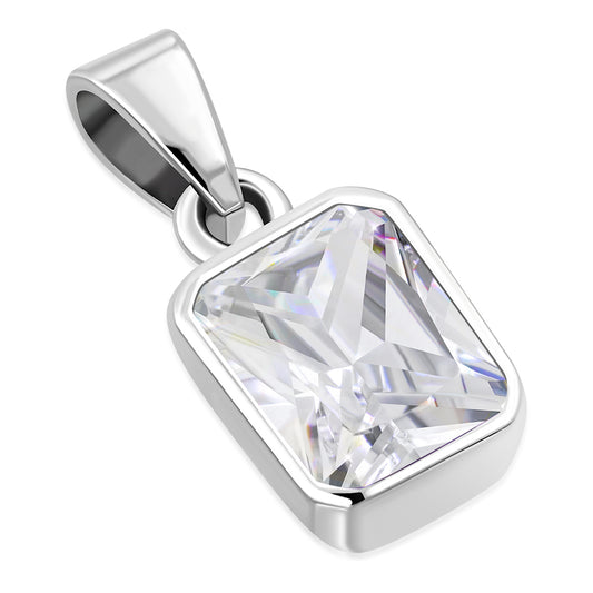 Clear CZ Elegant Rectangle Sterling Silver Pendant