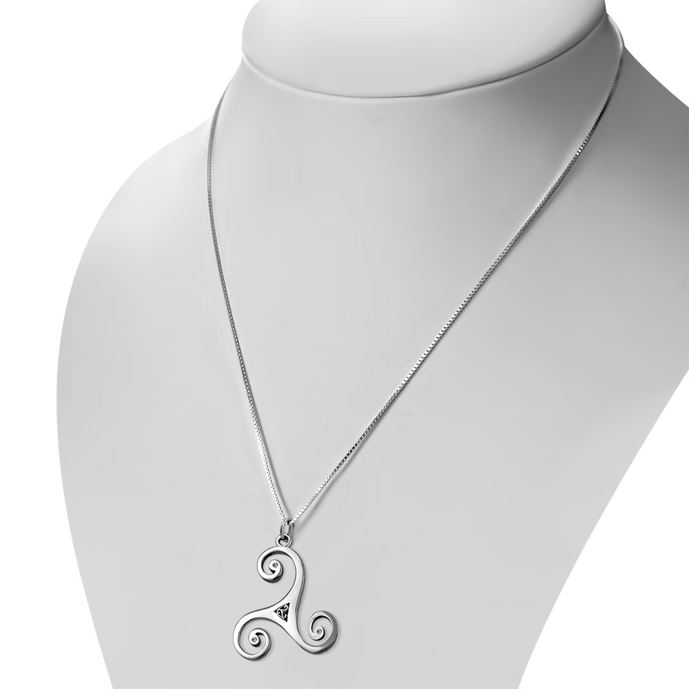 Large Celtic Triskele Triple Spiral Silver Pendant