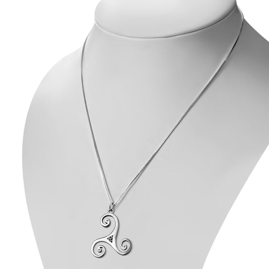 Large Celtic Triskele Triple Spiral Silver Pendant