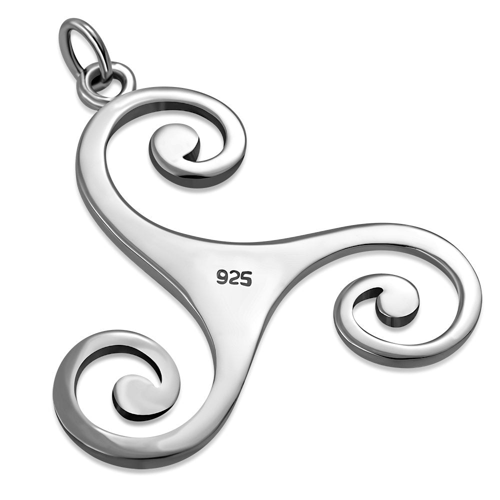 Large Celtic Triskele Triple Spiral Silver Pendant
