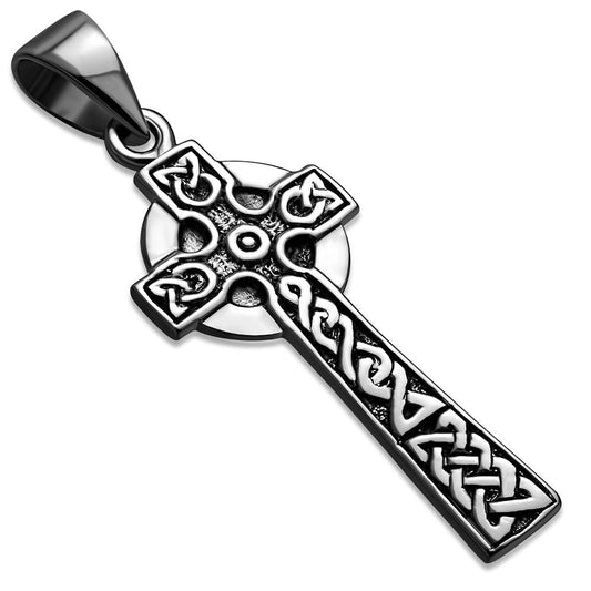 Medium Long Celtic Knot Cross Silver Pendant