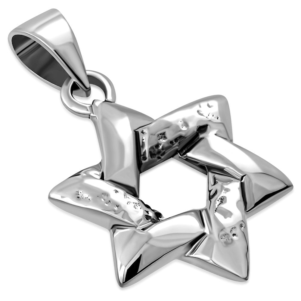 Medium Hammered Style Star of David Silver Pendant