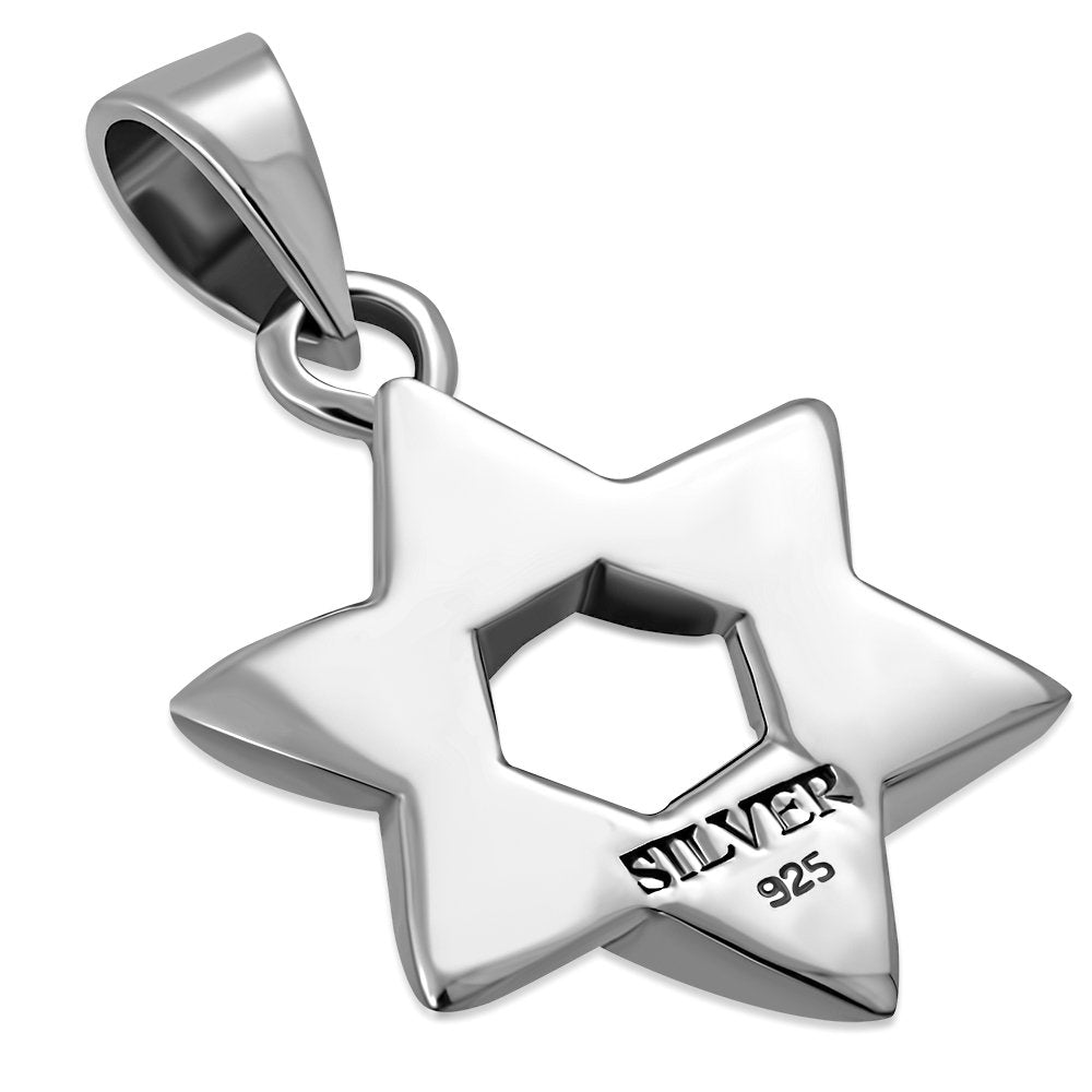 Medium Hammered Style Star of David Silver Pendant