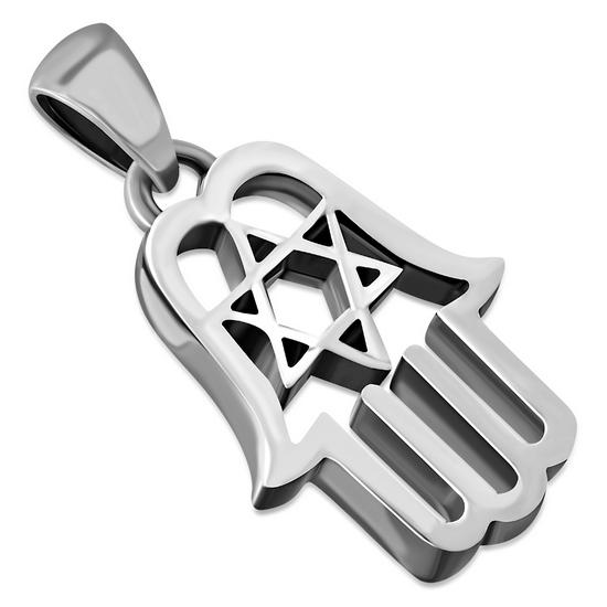 Hamsa Star of David Silver Pendant