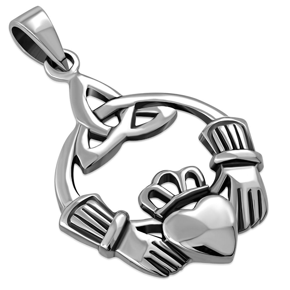Celtic Trinity Knot Claddagh Silver Pendant