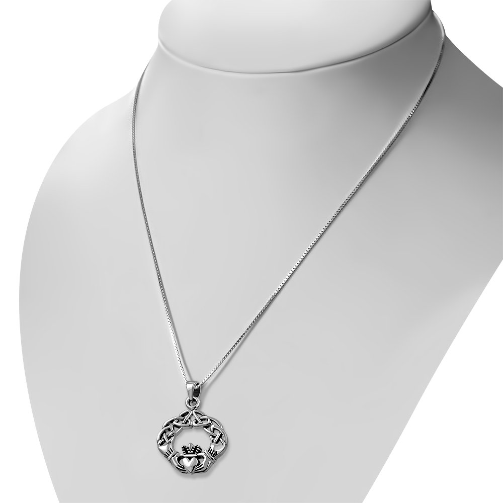 Solid Sterling Silver Celtic Knot Claddagh Pendant