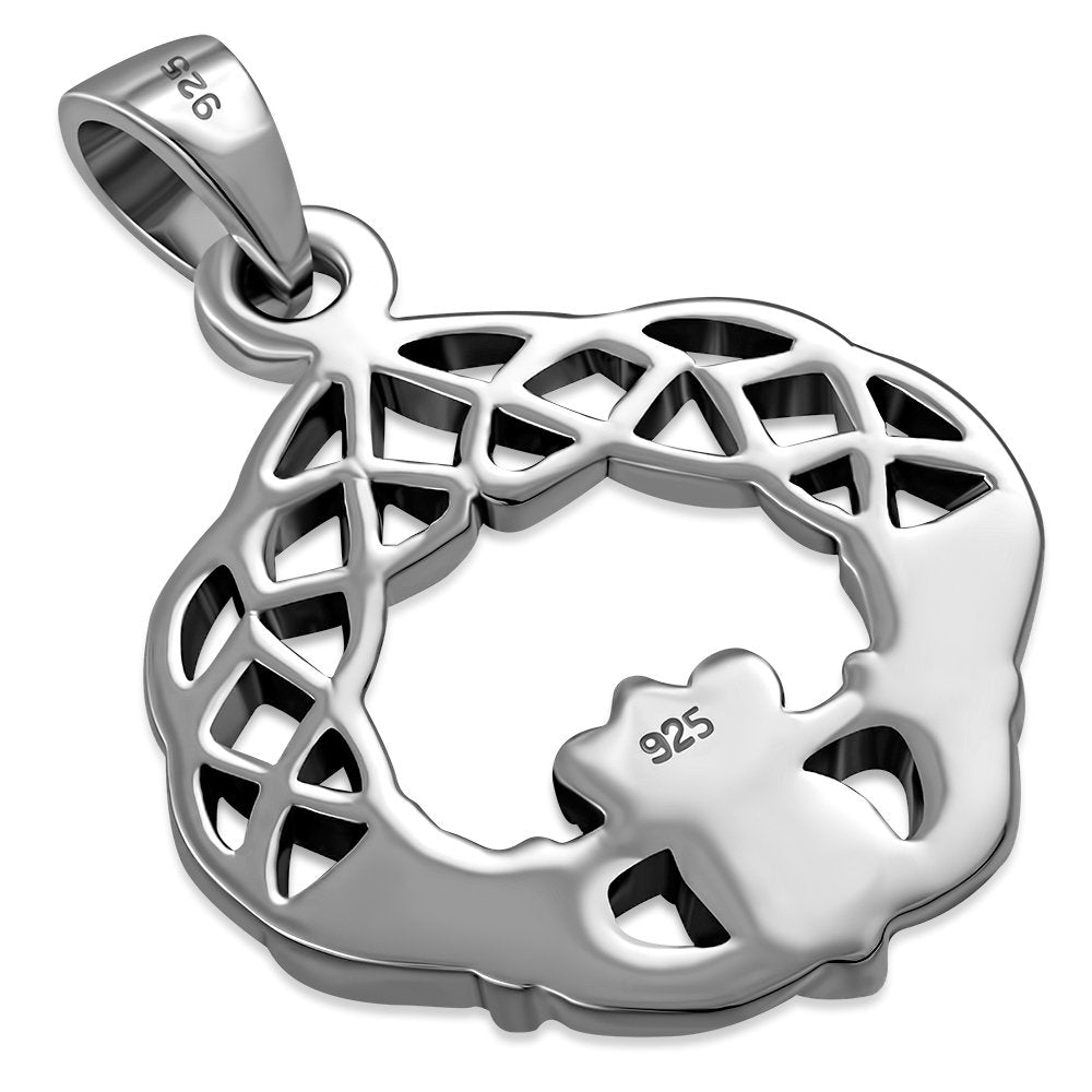 Solid Sterling Silver Celtic Knot Claddagh Pendant