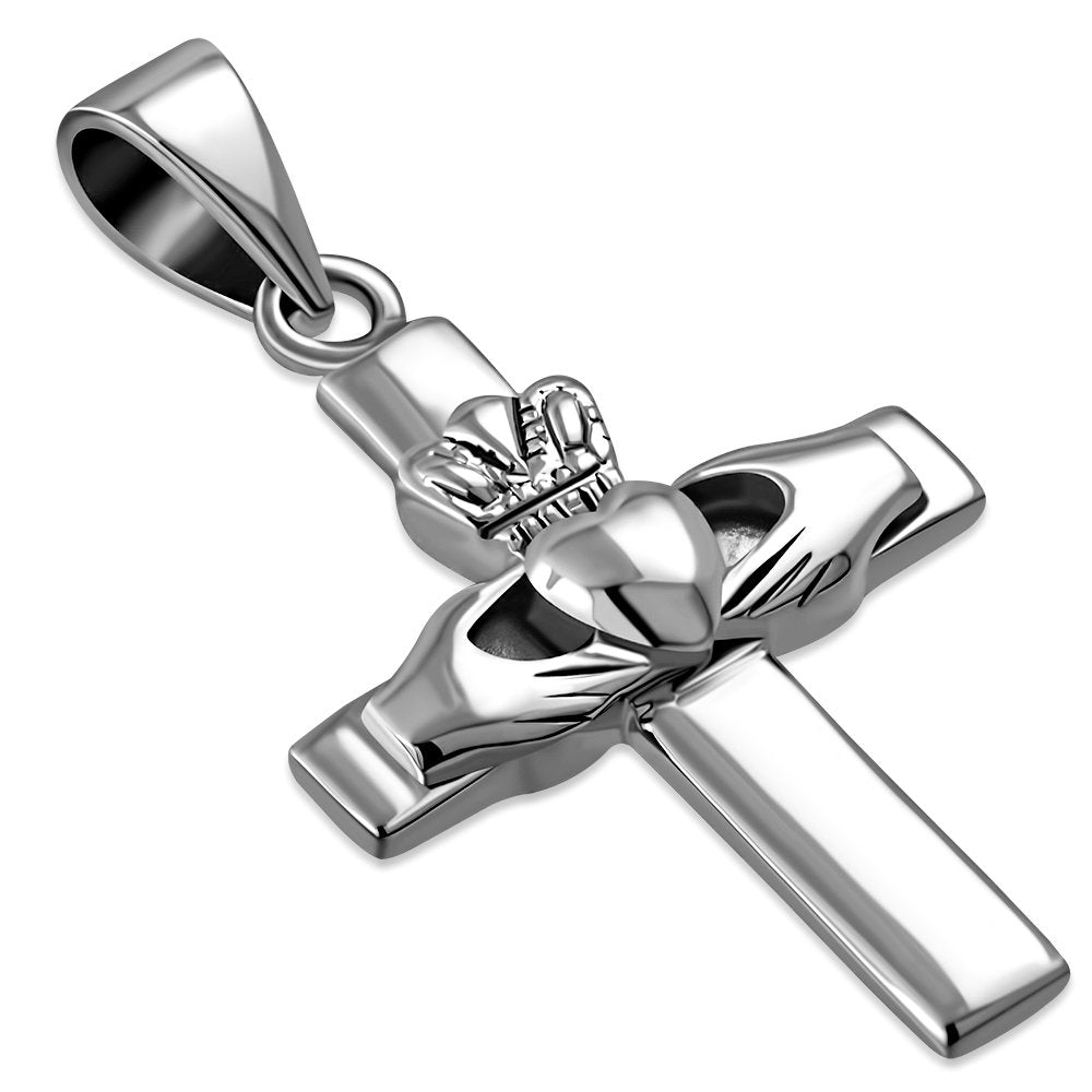 Solid Silver Claddagh & Cross Pendant