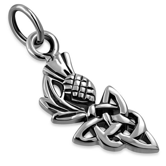 Tiny Thistle Celtic Knot Silver Pendant
