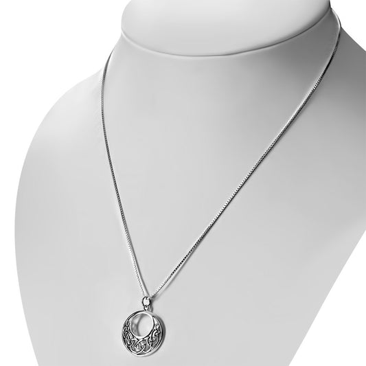 Medium Round Solid Silver Celtic Pendant