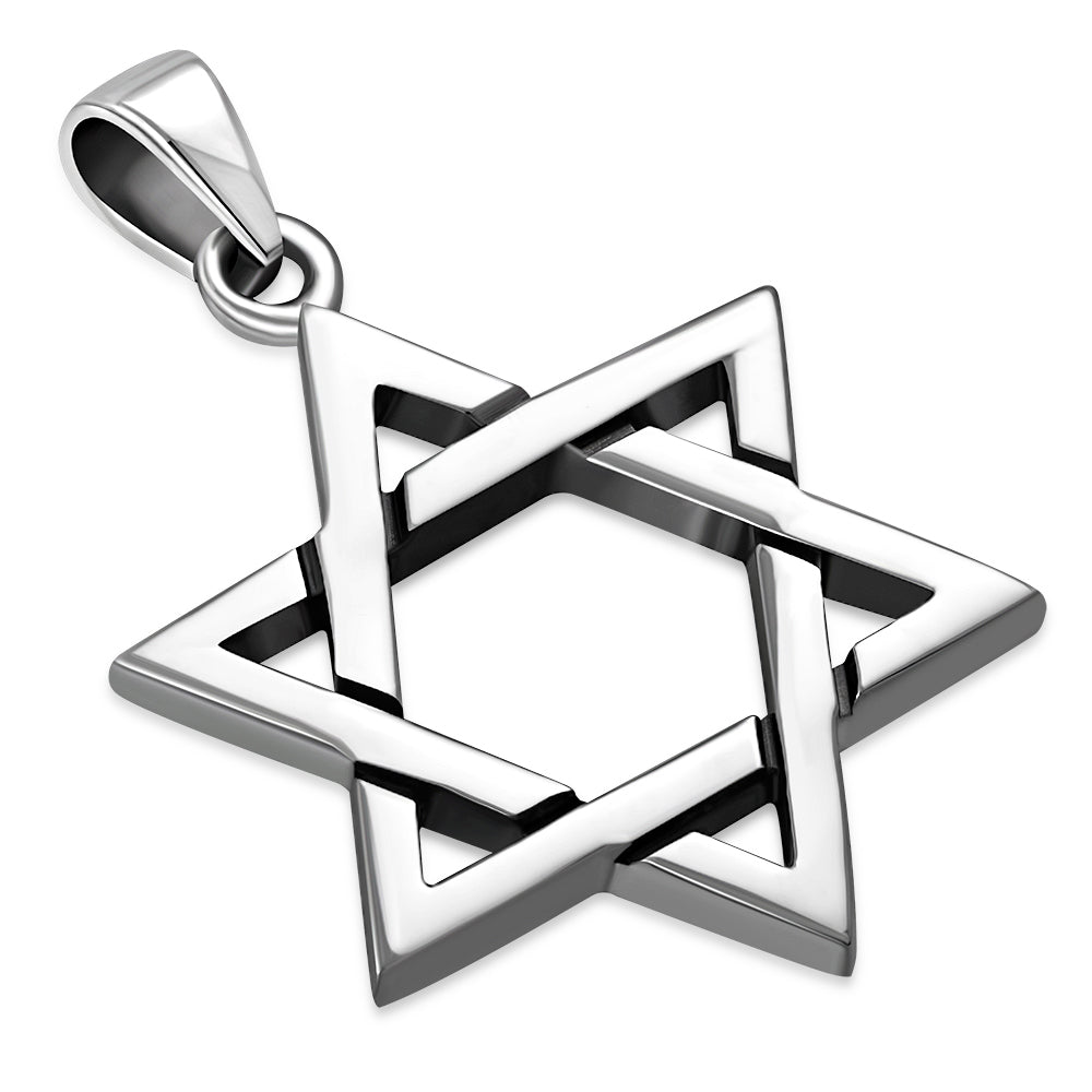 Star of David Grooved Plain Sterling Silver Pendant