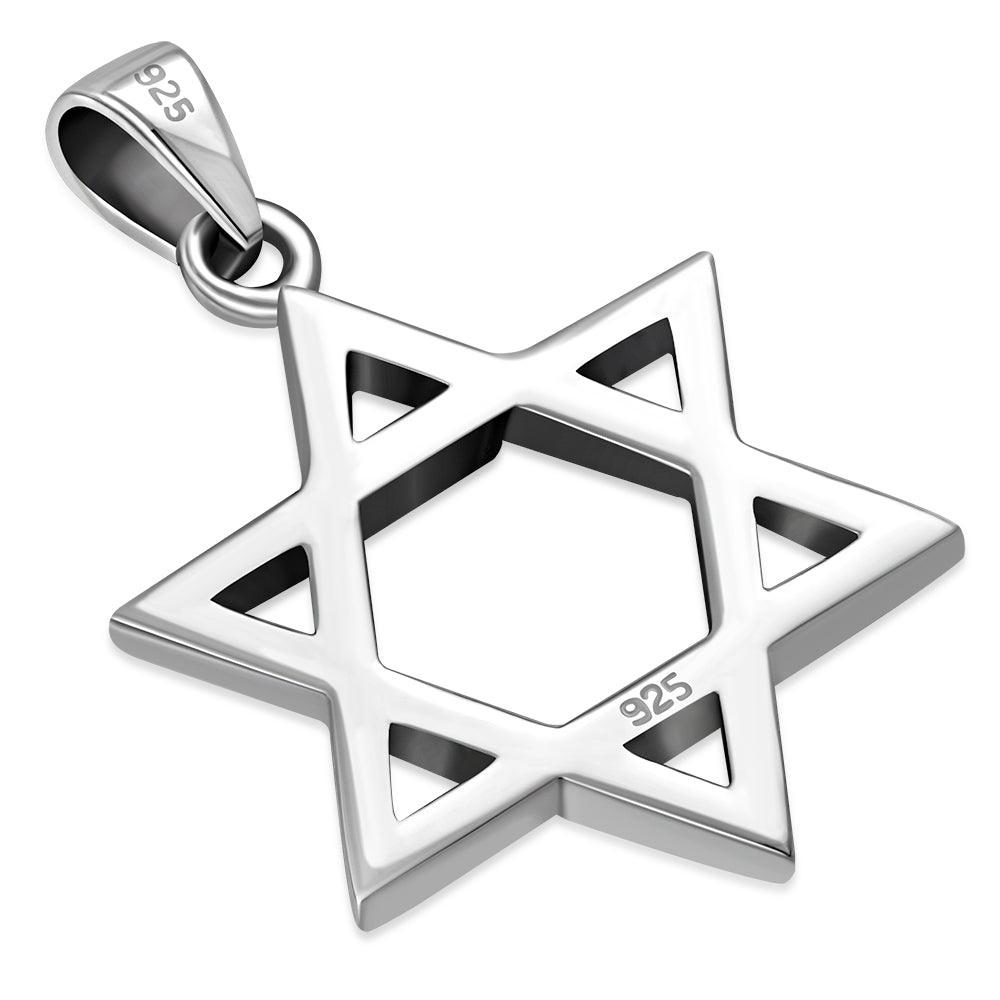 Star of David Grooved Plain Sterling Silver Pendant
