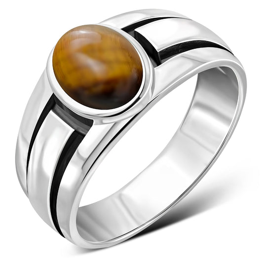 Tiger Eye Stone Solid Sterling Silver Ring