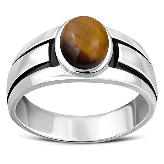 Tiger Eye Stone Solid Sterling Silver Ring