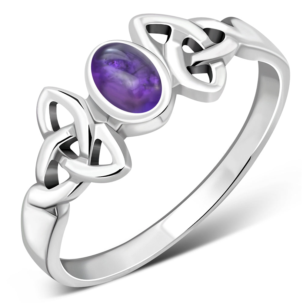 Celtic Trinity Knot Amethyst Stone Silver Ring