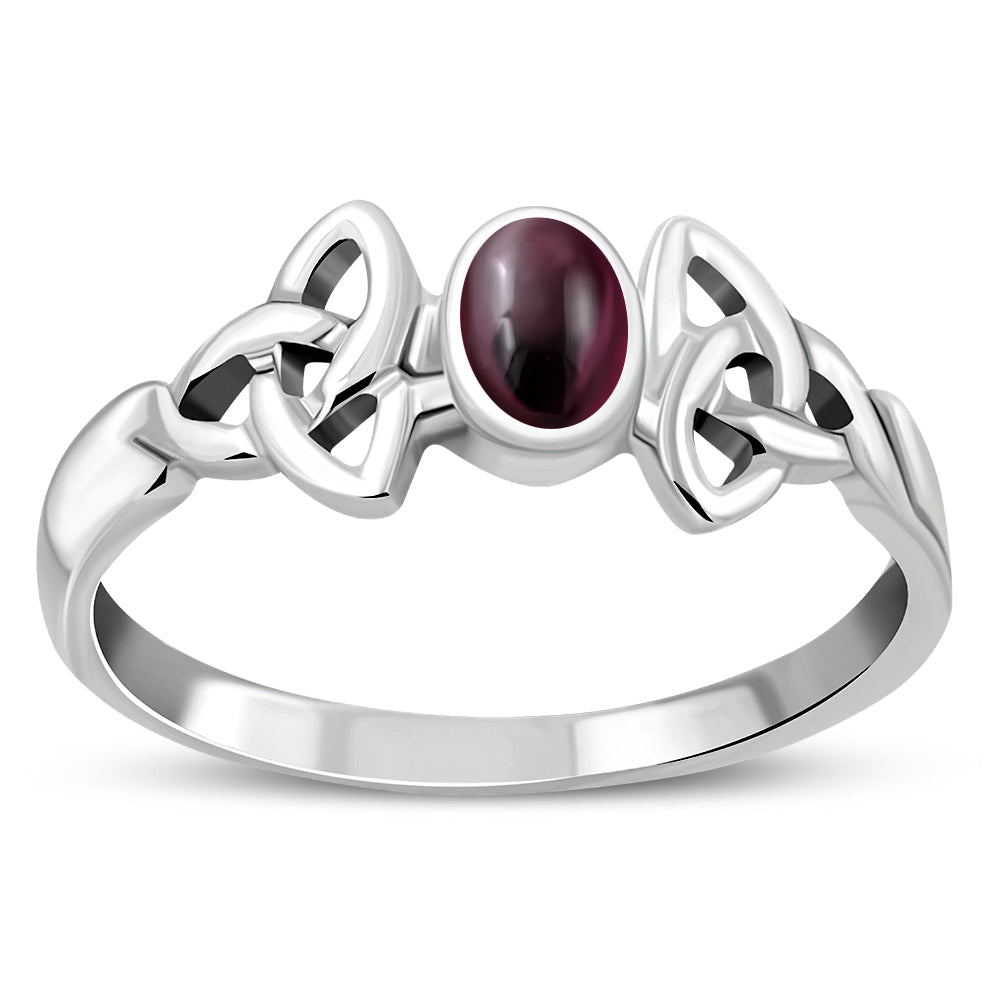 Celtic Trinity Knot Garnet Stone Silver Ring