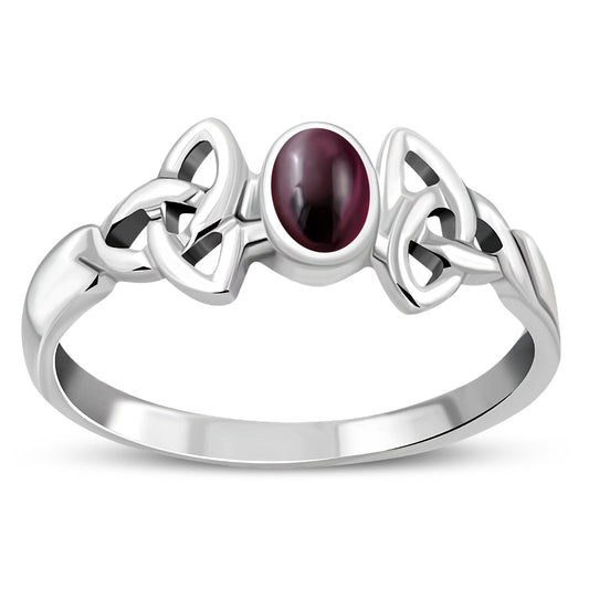 Celtic Trinity Knot Garnet Stone Silver Ring