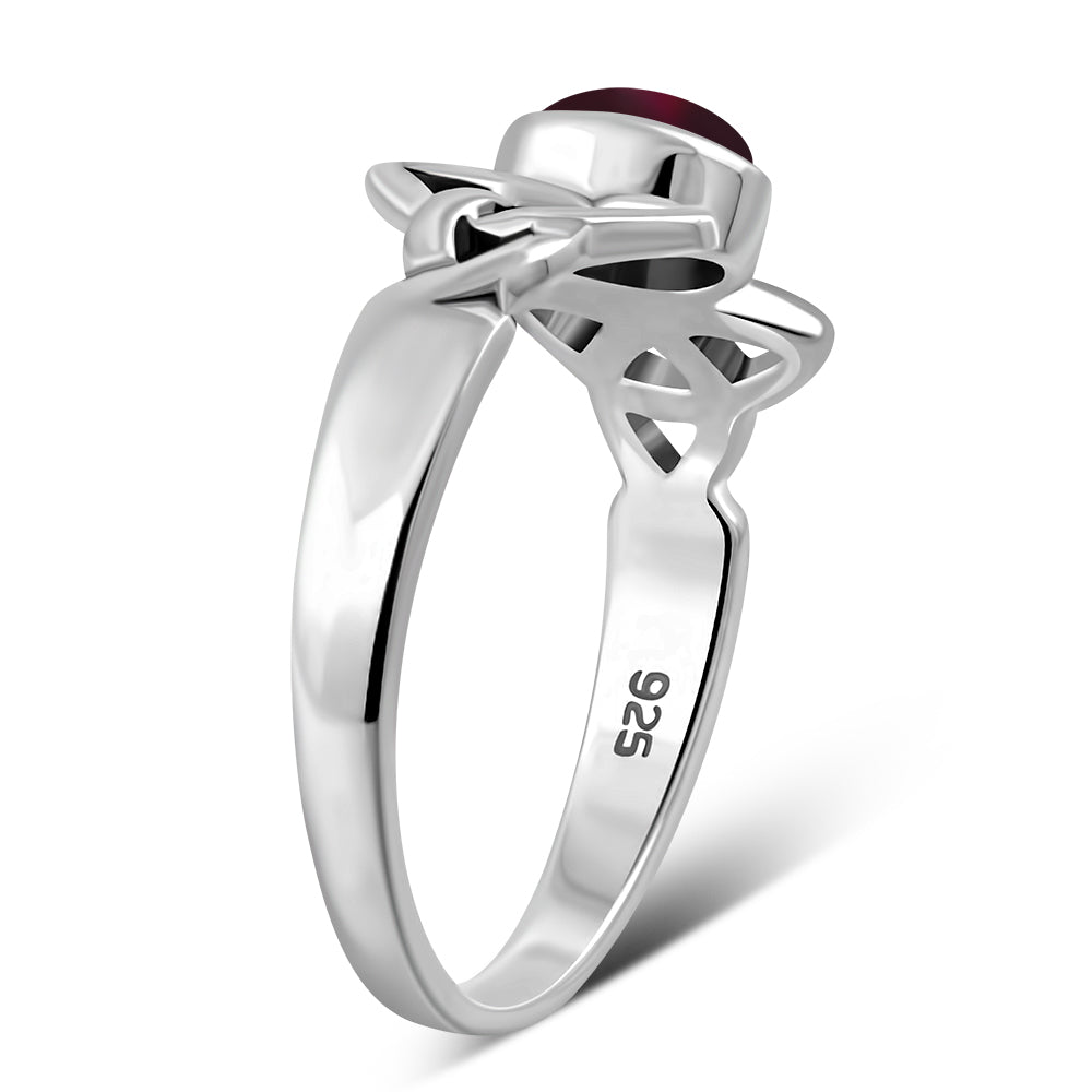 Celtic Trinity Knot Garnet Stone Silver Ring