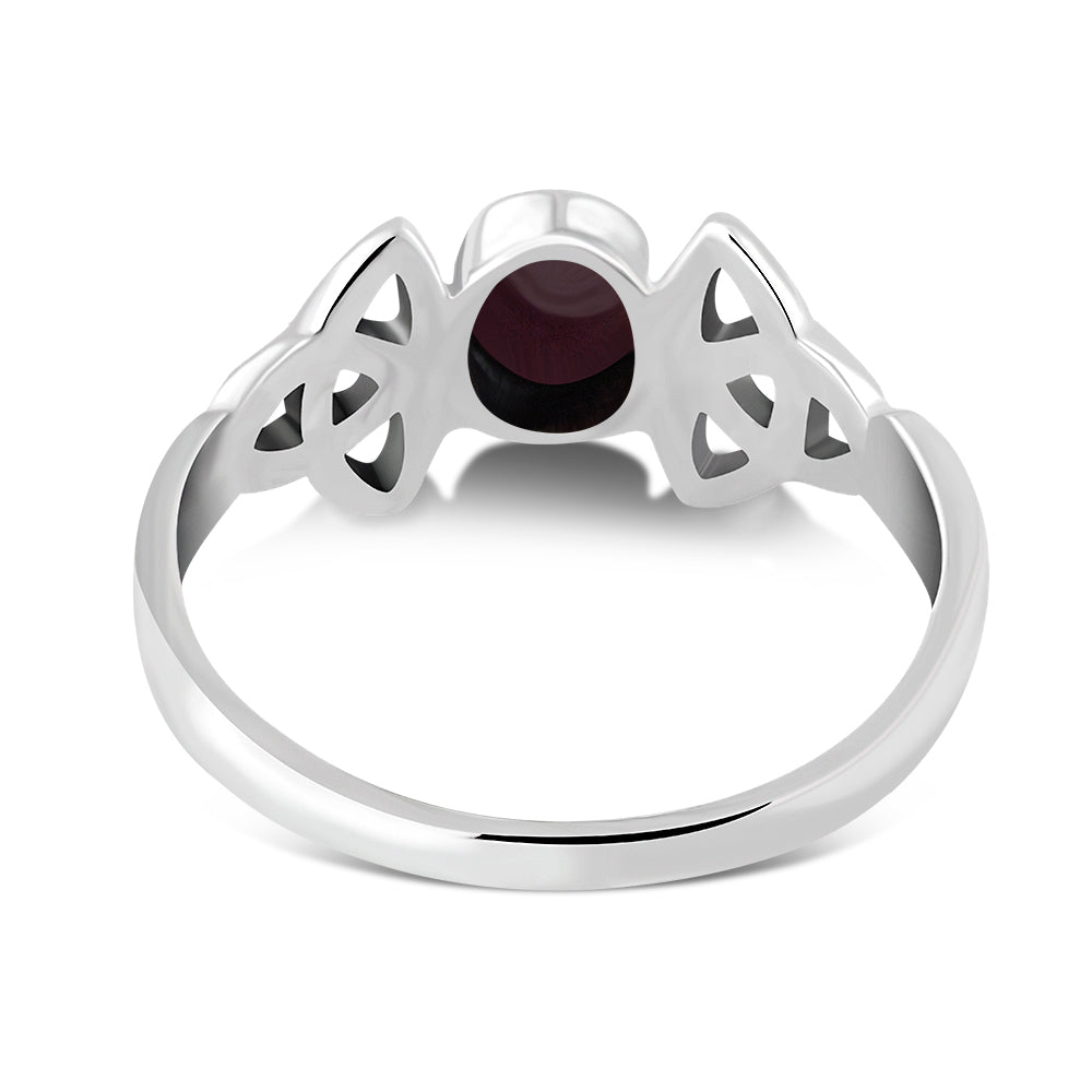 Celtic Trinity Knot Garnet Stone Silver Ring