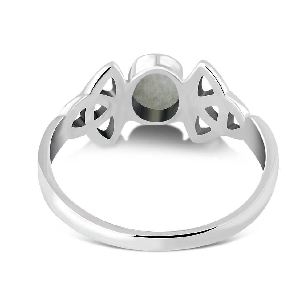 Celtic Trinity Knot Rainbow Moonstone Silver Ring