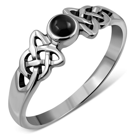 Black Onyx Cab Celtic Silver Ring